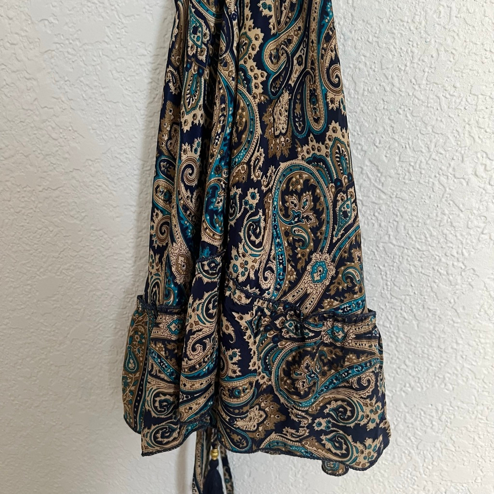 Women's Navy & Beige Paisley Backless Mini Dress S Viscose - Picture 6 of 8